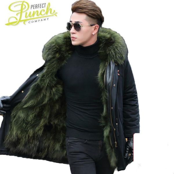

men's leather & faux jacket coat winter real raccoon fur parka clothes 2021 men hooded warm jackets plus size l17-1601 my1766, Black