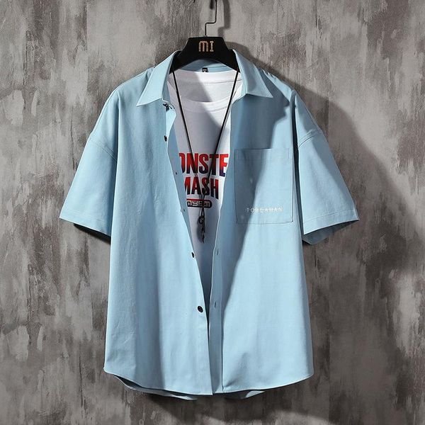 

solid shirt men summer short sleeve cotton mens dress shirts casual button down chemise homme camisa masculina men's, White;black
