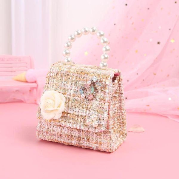 

duffel bags mini children cute pearl bag ,flower rhinestone handbag