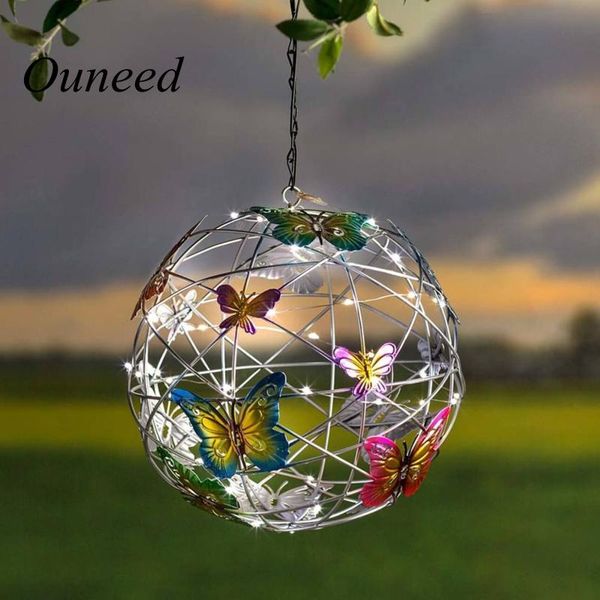 Oggetti decorativi Figurine Lampada da giardino appesa a luce solare con farfalla Lampada da tessitura in metallo impermeabile Luci notturne da parete per la casa per esterni