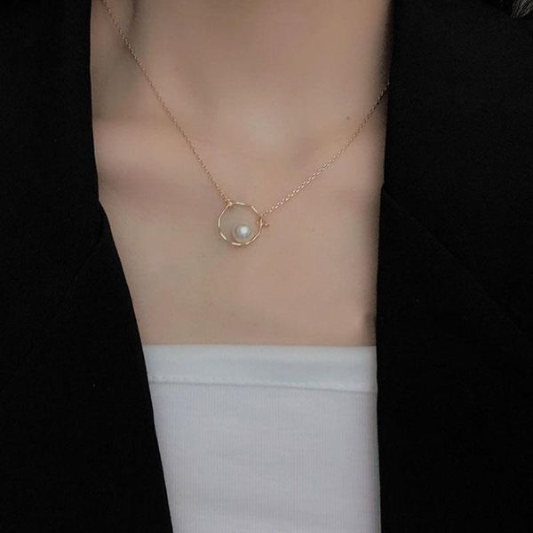 

pendant necklaces fashion geometric pearl necklace female trendy simple graceful clavicle chain gold color choker jewelry gift, Silver