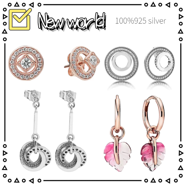 

stud original luxury real 925 sterling silver authentic pando earrings crystal for women diy fashion wedding jewelry, Golden;silver