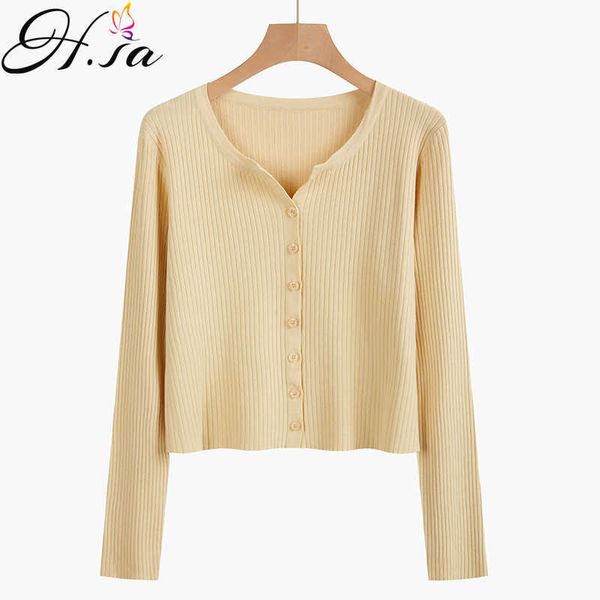 

h.sa cardigan women v neck button up knit sweater cardigans long sleeve solid color haut femme korean slim cardigan 210716, White;black