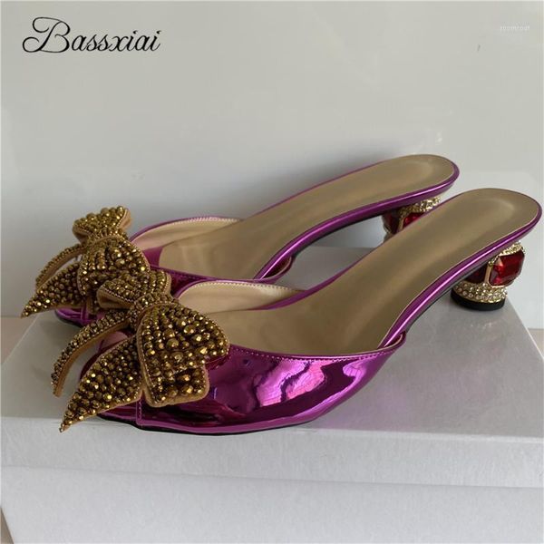 

sandals luxury gold diamond butterfly-knot party shoes woman jeweled rhinestone 6cm heel open toe patent leather women1, Black