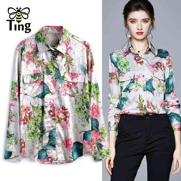 

designer floral print women vintage elegant button up blouses plus size 2xl casual street fashion female shirts blusas 210513, White