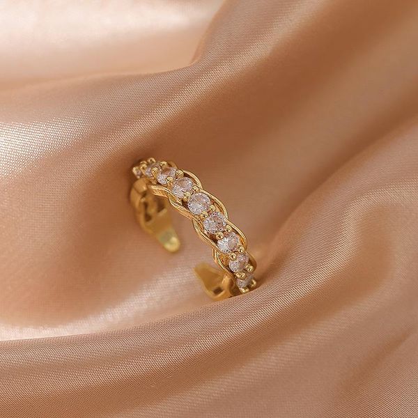 

wedding rings zircon flowers for women copper female jewelry luxe party double layer ring korean style adjustable open, Slivery;golden