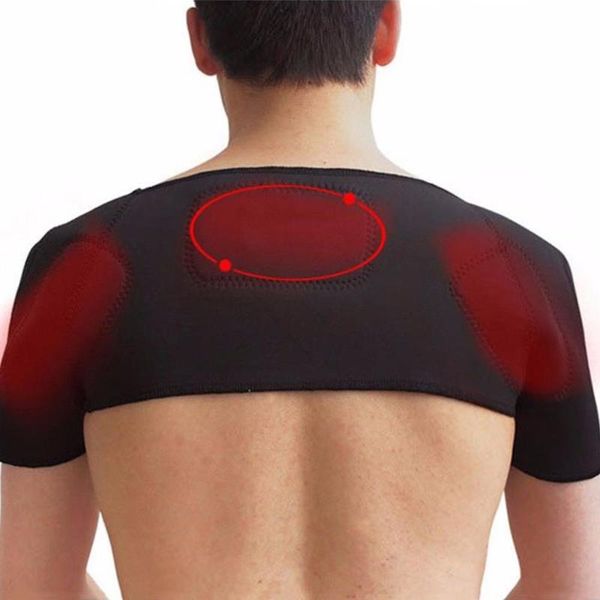 

faux leather self-heating heat therapy pad shoulder protector support body relief health care heating b back, Black;blue