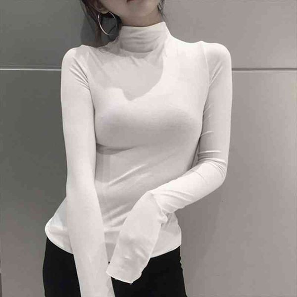 

harajuku long-sleeved bottoming shirt women high collar slim shirts turtleneck black girlfriends blouse basic autumn, White