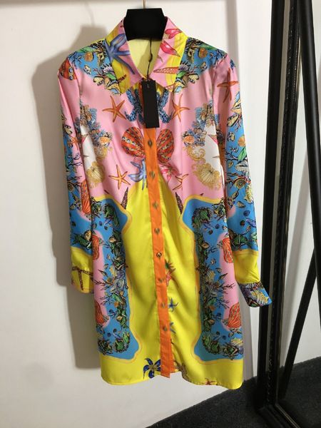 

shipping 2021 pink starfish shell print autumn women's dresses brand same style women's runway dresses dh106, Black;gray