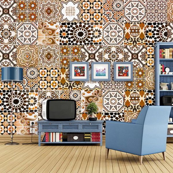 

wallpapers drop retro style mosaic pattern modern home decor wall art abstract painting restaurant theme mural wallpaper