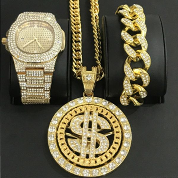 

designer watch brand table luxury es hip hop diamond inlaid hiphop full cuban bracelet turntable dollar necklace japan and south korea rap t, Slivery;brown