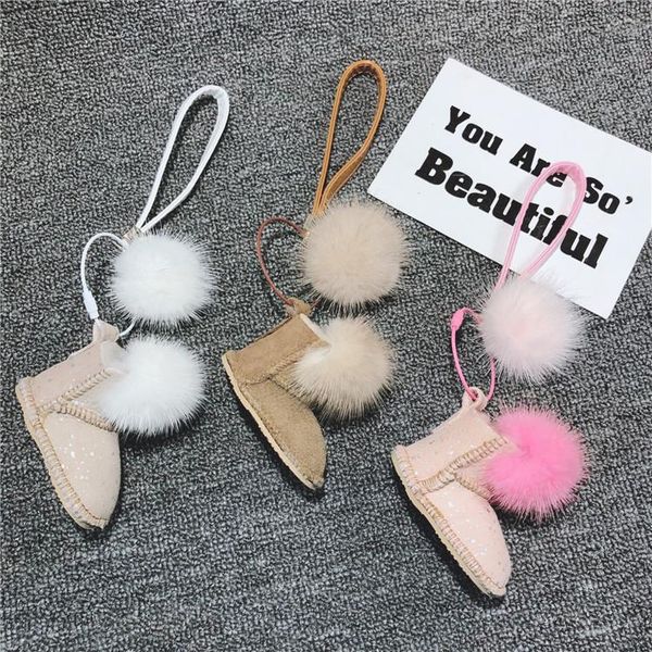 

keychains fashion brand handmade ball leather shoe key chain stitching pu boots keychain keyring women bag charm pendant, Silver