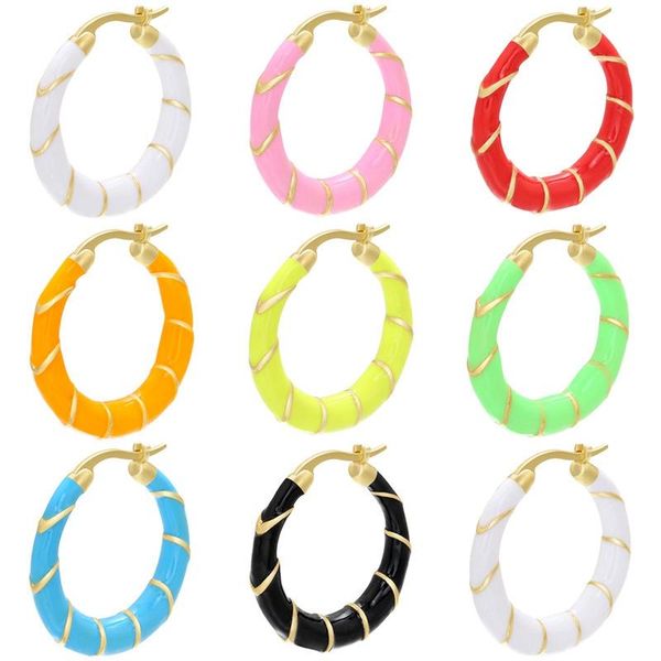 

hoop & huggie 1 pcs simple multicolor enamel earrings for woman 2021 trend personality round circle ear rings femme gift fashion jewelry, Golden;silver