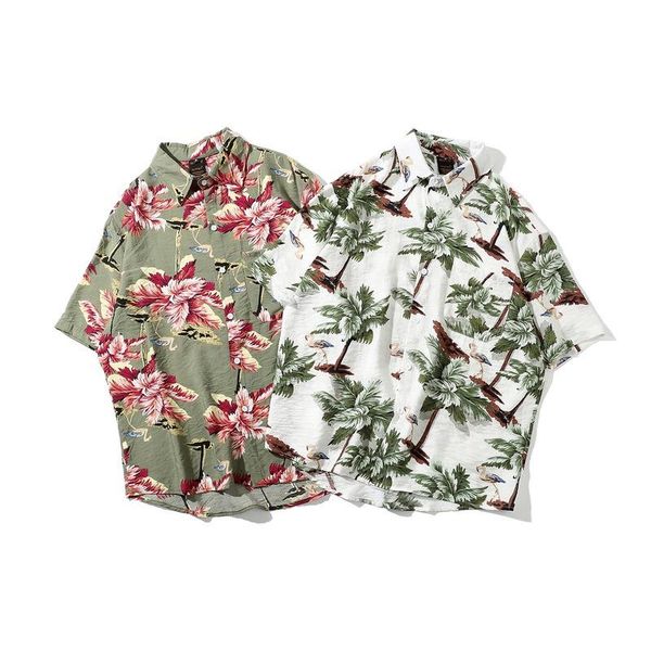 

men's casual shirts men clothing 2021 summer floral retro hawaii all-match beach shirt couple korean loose short sleeve camisas para ho, White;black