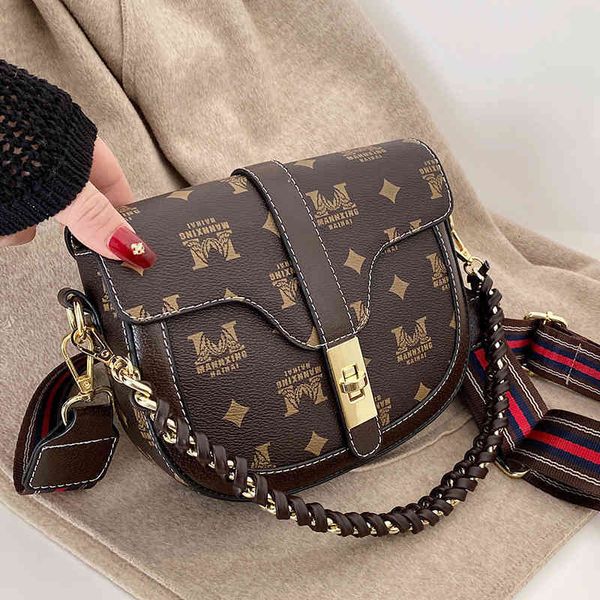 

bag women 2021 new korean fashion foreign style saddle bag single shoulder messenger women's wide shoulder belt old flower 75% off fact, Black;red