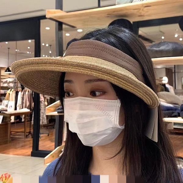 

the front curly-made empty hat women's summer outdoor sunscreen straw naked duck tongue beach sun beanie/skull caps, Blue;gray