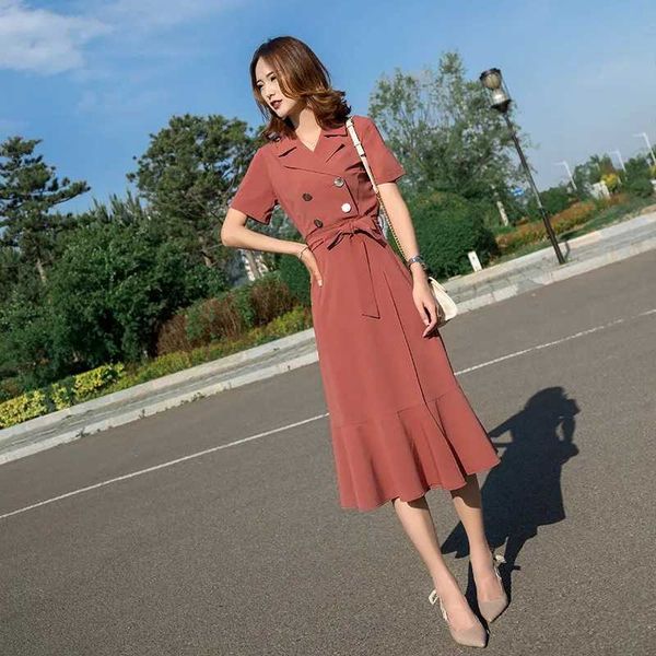 

long skirt fishtail suit collar drs women's summer style with thin temperament and close waist 2021 popular, Black;gray