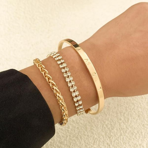 

charm bracelets love letters carved gold bangles bracelet jewelry for wedding engagement crystals multi layer women gifts, Golden;silver