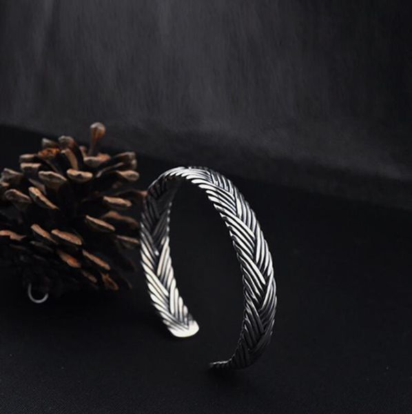 

link, chain simple s925 silver jewelry weave open size bangle (yrt), Black