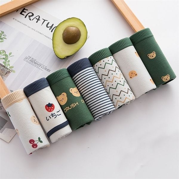 

7pcs/lot pantie cotton underwear briefs lingeries cueca calcinhas underpant girls cute green bear ladies 220311, Black;pink