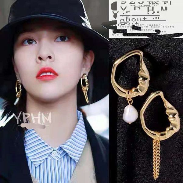 

charms saijia star same earrings embossed pearl asymmetric hepburn court, Golden