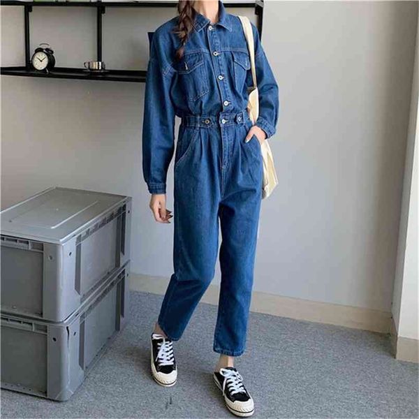 

fashion streetwear denim overalls women autumn long sleeve bodysuit high waist jeans bodycon rompers belt wide leg jumpsuit 210519, Black;white