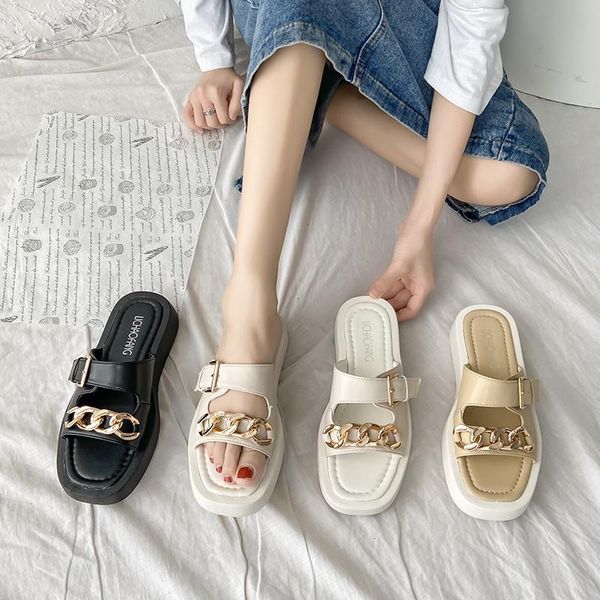

slippers shoes woman 2021 casual pantofle shale female beach rivet platform luxury flat sabot summer rubber fashion basic sl, Black