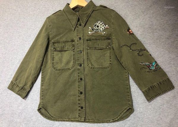 

women's blouses & shirts women shirt army green embroidered casual 2021, White