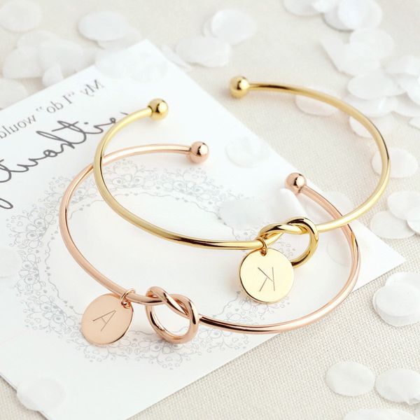 

wedding gifts for guests initial letter bracelets rose gold/silver arc knots charm bracelet bridal maid gifts party favor mariage wholesale