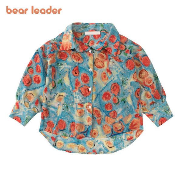 

bear leader girls baby flowers print shirts fashion girl kids vintage clothes children sun protection clothing for 1-6 years 210708, White;black