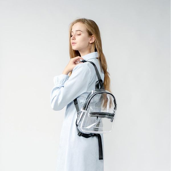 

backpack transparent women's candy color zipper waterproof female's rucksack clear plastic daily school bag shopping beach