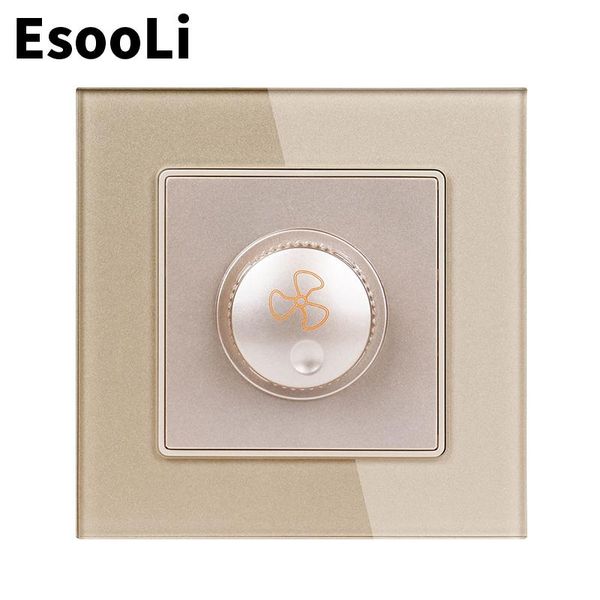 

smart home control esooli gold fan controller regulator crystal glass panel wall switch interruptor 16a maximum 300w speed