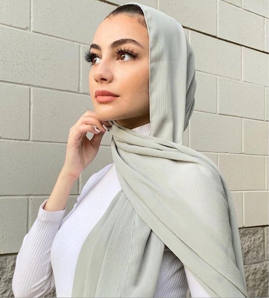 

scarves 10pc/lot chiffon crinkled hijab plain satin shawl muna ombra hijabs for women crepe long shawls, Blue;gray