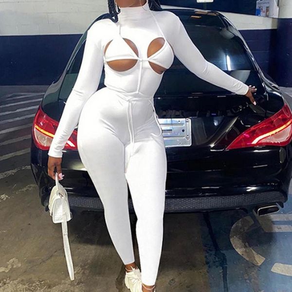 

women long sleeve turtle neck one piece hollow bodysuit bodycon jumpsuit women's jumpsuits & rompers, Black;white