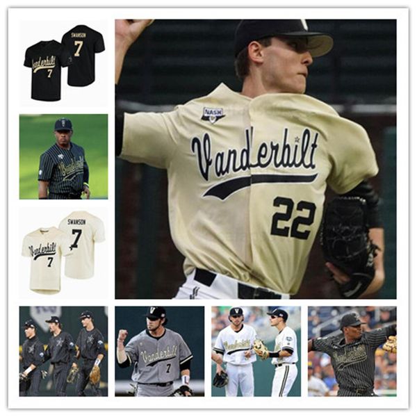 NCAA Vanderbilt Commodores Baseball CWS White Gold Black Jersey 22 Jack Leiter's 7 Swanson 2 Harrison Ray 80 Rocker 13 Buehler 14 Prezzo