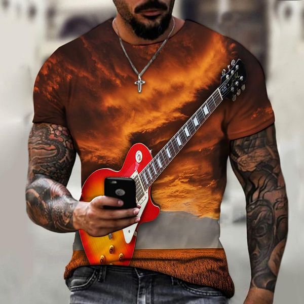 

men's t-shirts clot 2021 3d guitar printing fashion short-sleeved t-shirt everyday sleeve style collar, White;black