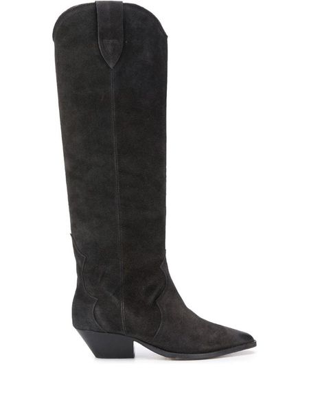 

boots season shoes paris denvee knee-high black suede leather cuban heel