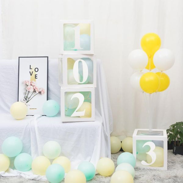 

party decoration digital 0-9 balloon box baby shower transparent christening birthday decor kids