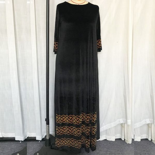 

dresses 2021 diamond black gowns robe maxi o neck loose african for women winter new fashion design dashiki dress velvet, Black;gray