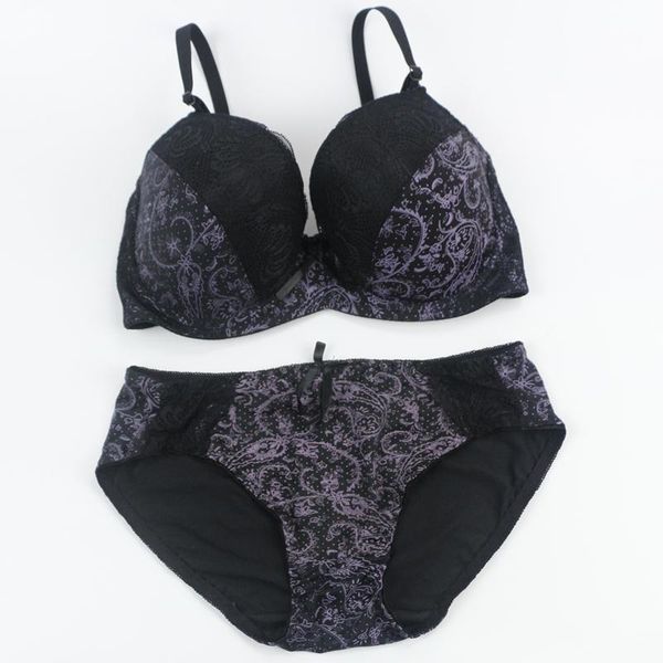 

bras sets big size bra and panty brief set print lace up over c d e cup larger floral unlined push healthy, Red;black