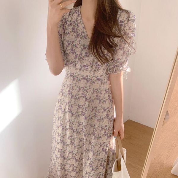 

new summer bohemian floral print women's long dresses female chic chiffon v-neck high waist casual loose dresses, Black;gray