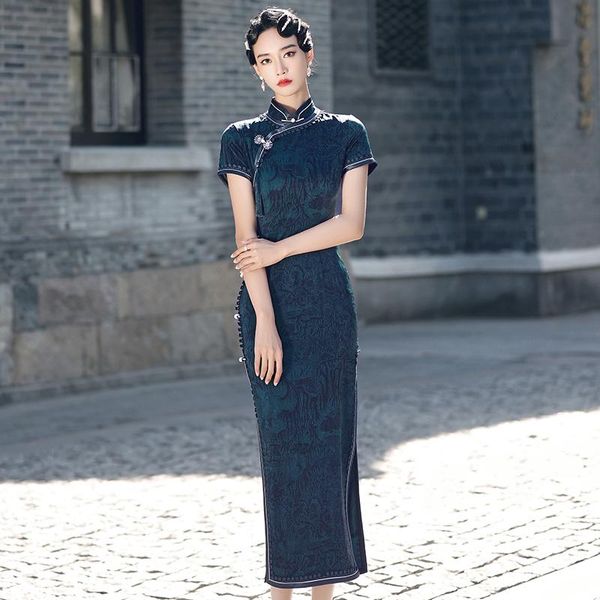 

elegant slim plus size qipao 2021 chinese female rayon dress mandarin collar vintage cheongsam vestidos ethnic clothing, Red