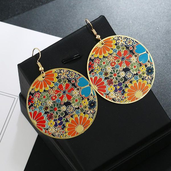 

dangle & chandelier 2021 vintage tribal gold big round earhook multicolor flower drop earring for women fashion jewelry accessories metal, Silver