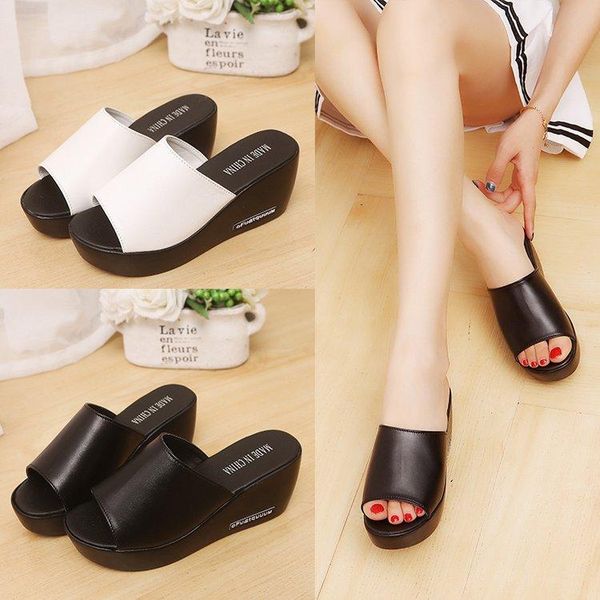 

wedge slippers women summer sponge cake word sandals fashion all-match outer wear and, Black