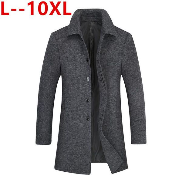 

men's wool & blends 10xl 8xl 6xl 5xl coat winter warm solid color long trench jacket male single breasted business casual overcoat park, Black