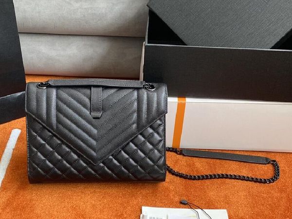 

realfine bags 5a 24cm 600185 envelope medium mix matelasse grain de poudre embossed leather black-black hardware handbags for women with dus