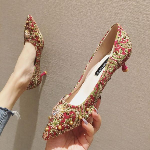 

glitter crystal metal snow rivets single shoes red/black women wedding pointed toe thin high heels slip on pumps stilettos dress
