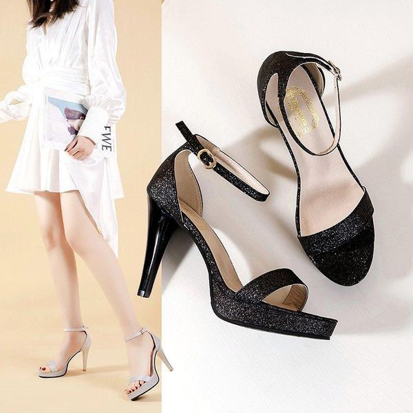 

sandals women's 2021 open toe ultra high heel one line buckle thin fashion, Black