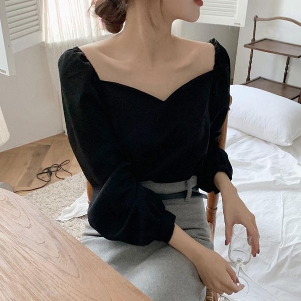 

women's blouses & shirts puff sleeve women vintage square neck elegant spring temperament long dames blouse clothes de50cs, White
