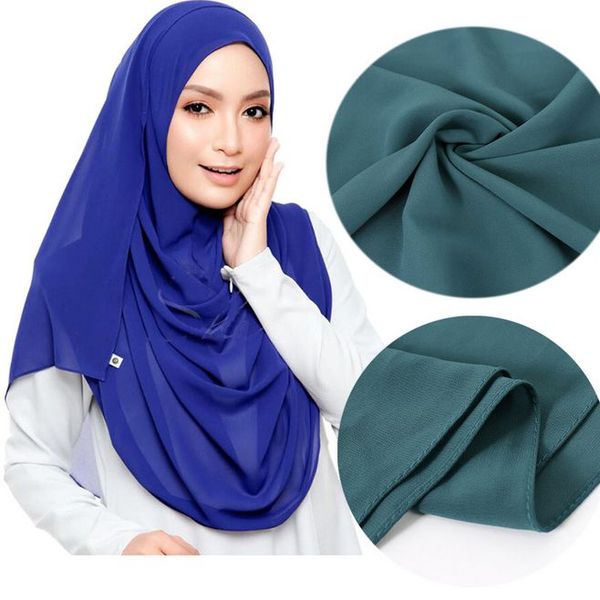 

1pc premium malaysian hijab plain bubble chiffon muslim scarves women solid turban shawl fashion wrap headband 180x75cm, Blue;gray